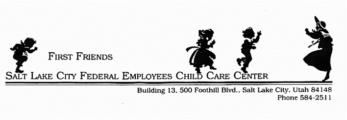 A black and white logo of the employees child care center.