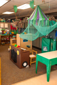 A room filled with lots of toys and tables.